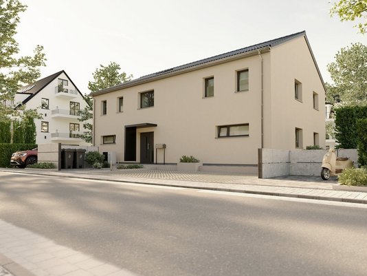 Mehrfamilienhaus Quattro 287, Straßenansicht, vier Wohneinheiten, moderne Architektur, geeignet für Vermietung und langfristige Wertsteigerung.